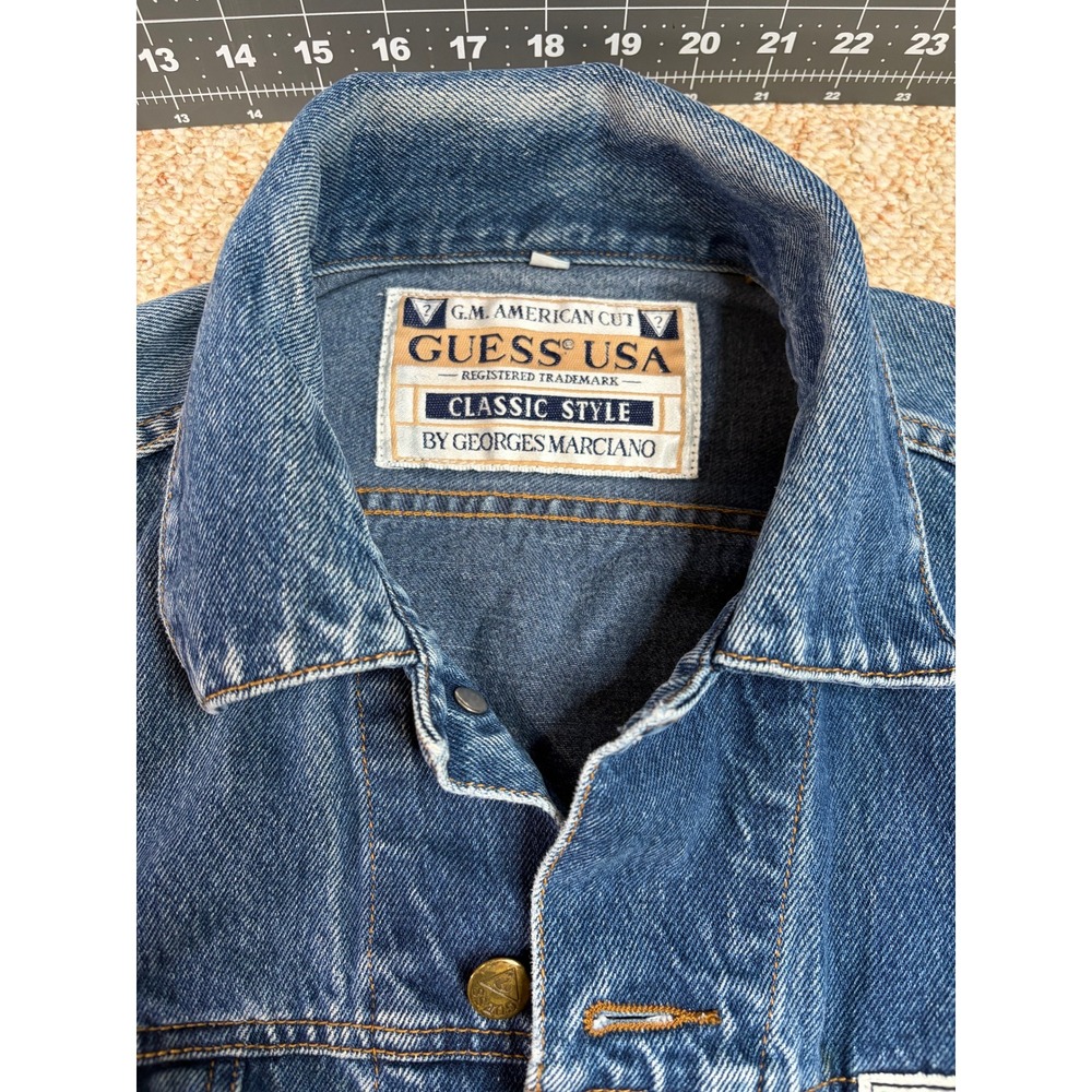 Vintage Guess USA Denim Jacket Georges Marciano Blue Jean Trucker Mens Large L - Picture 2 of 10